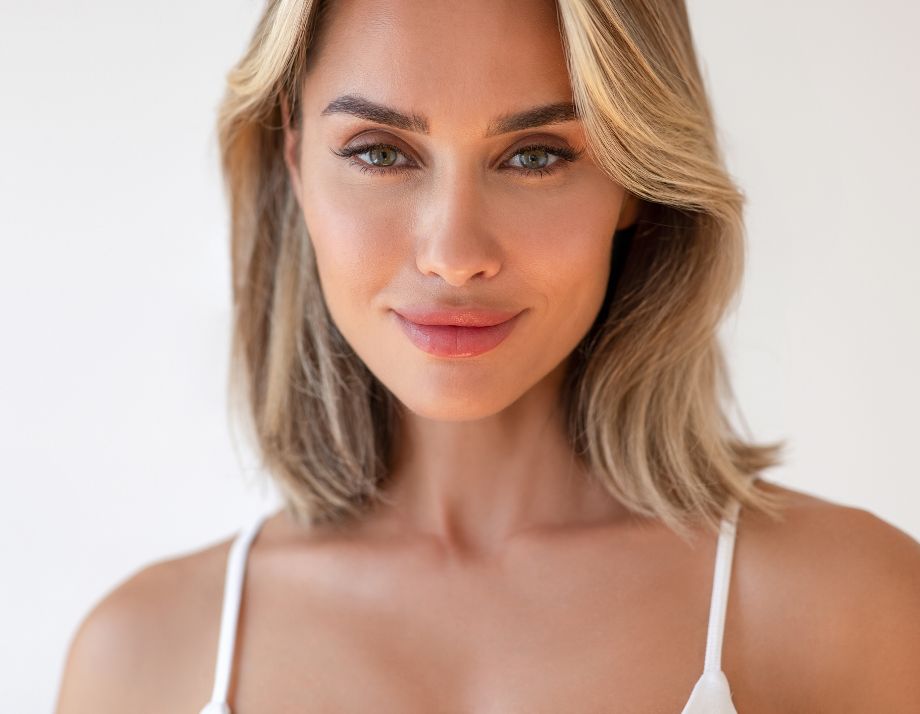Blond woman with shoulder length hair